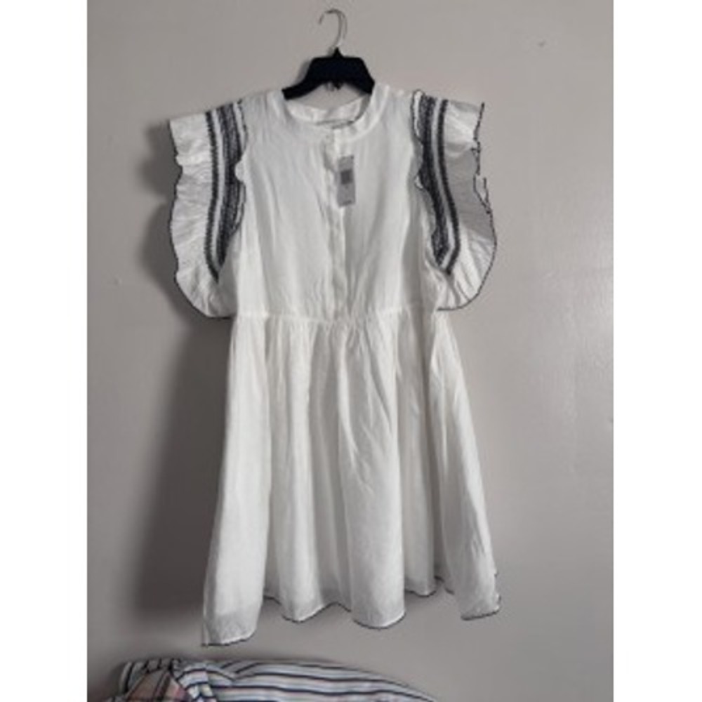 NWT English Factory White Flutter Sleeve Embroidered Neckline Mini Dress SZ 1X